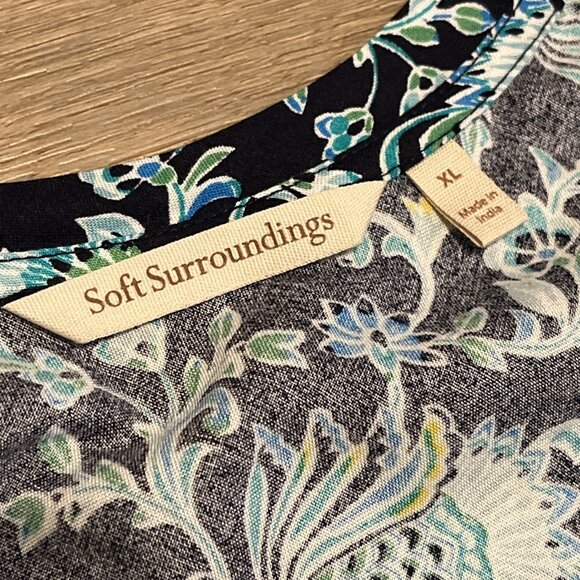 Soft Surroundings Lily Midi Dress SZ XL Lisbon Floral Blue Boho Bell Sleeve - Picture 8 of 11